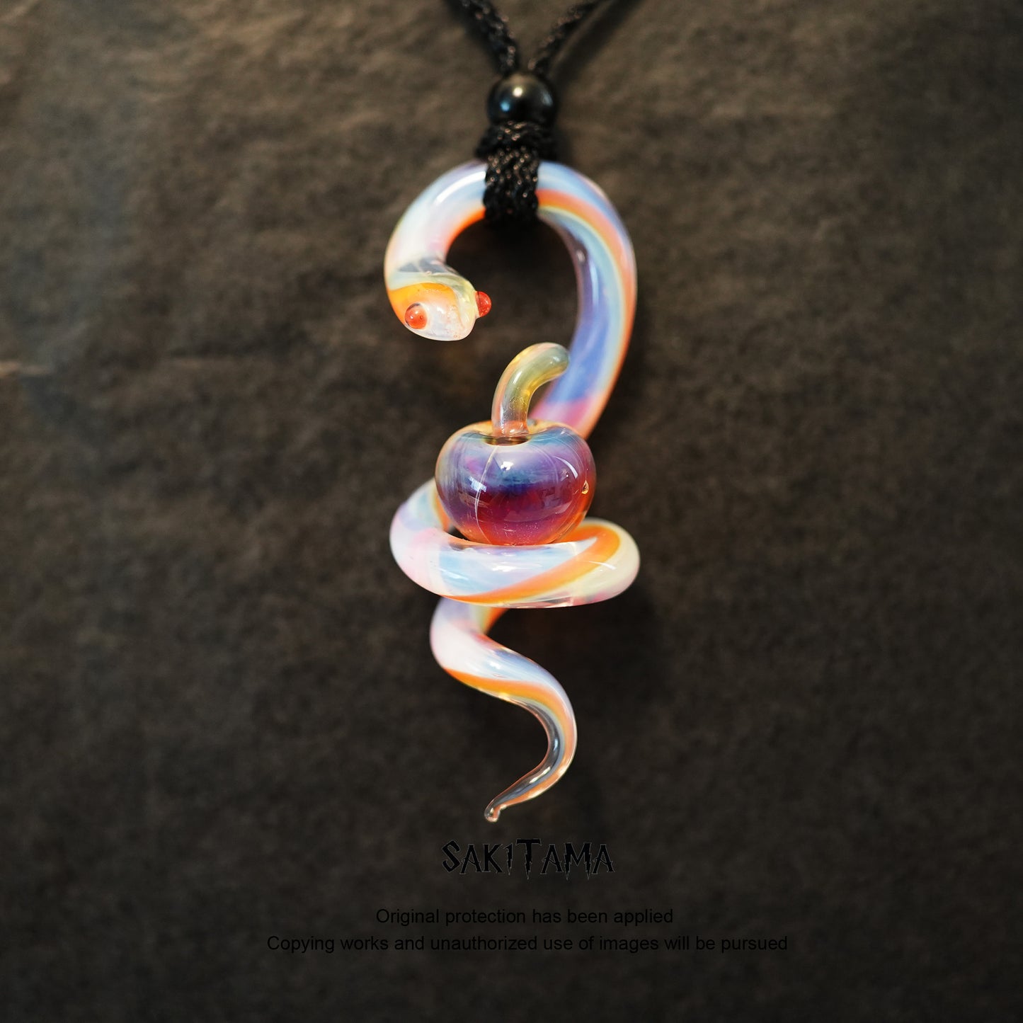 Amber Temptation – Snake & Apple | Handmade Glasswork