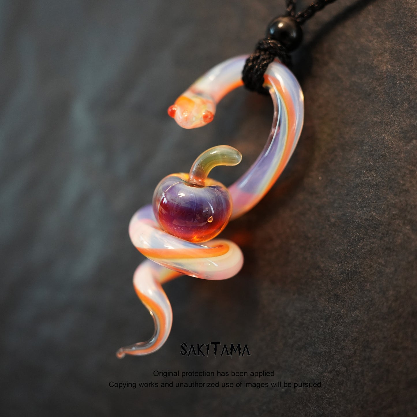 Amber Temptation – Snake & Apple | Handmade Glasswork