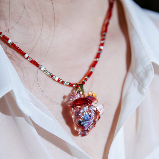 Anatomical Heart Pendant & Red Iris